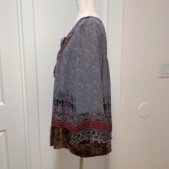 Knox Rose Boho Peasant Blouse XL Velvet Paisley Tassels Statement Sleeves Fairy - Picture 5 of 15